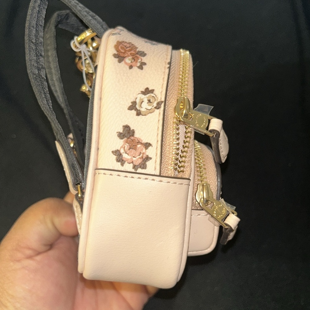 NWT Coach Pink and Brown Floral Mini Bag Keychain - Picture 6 of 11